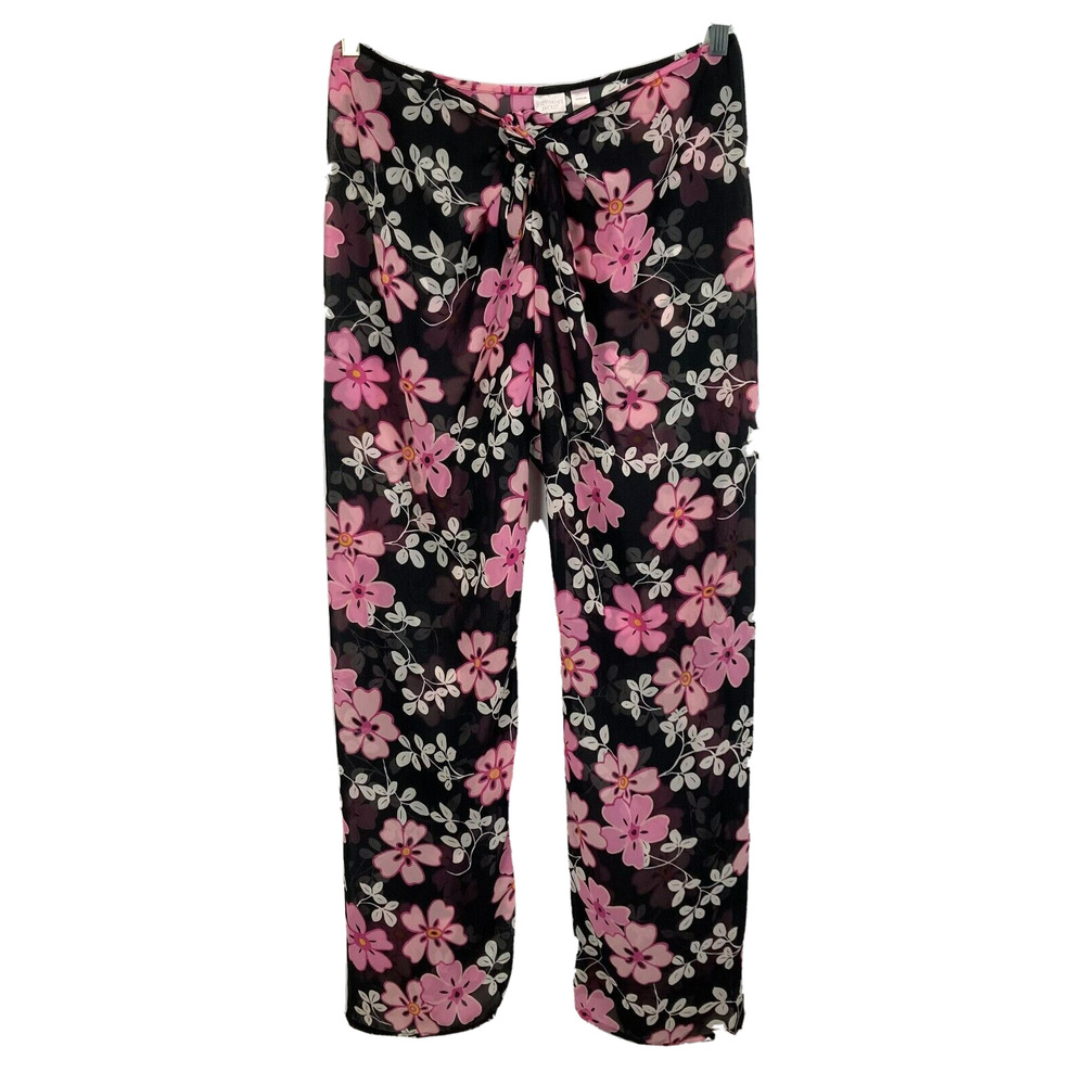 Victoria's Secret Pants Womens Sz M Black Pink Floral Semi Sheer Beach Cover Up